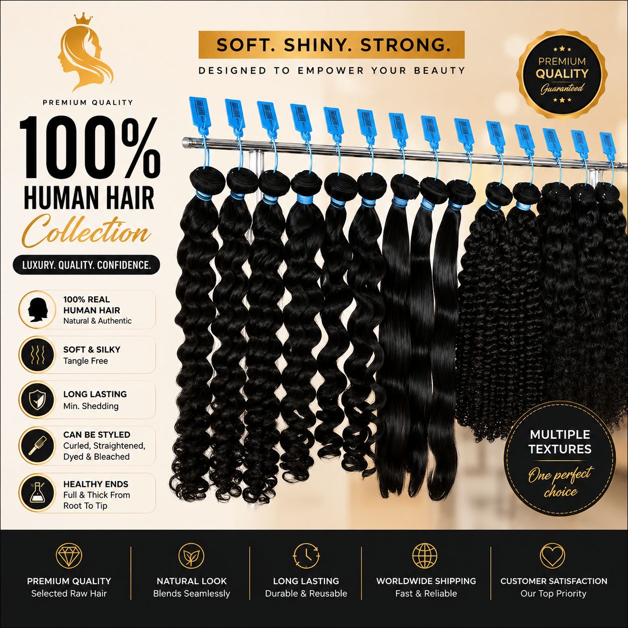 Premium 100% Human Hair Extensions – Soft, Silky & Natural Looking | Multiple Textures Available